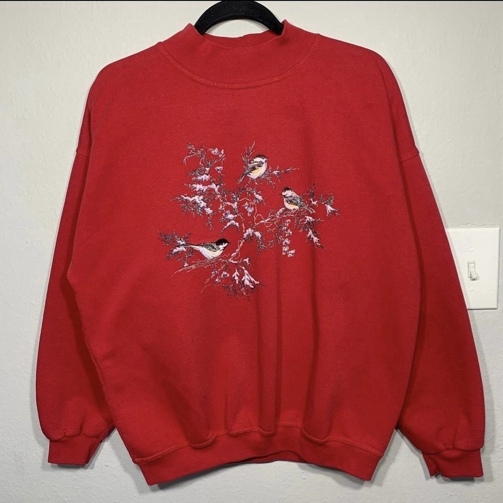 Vintage 90s‎ Northern Reflections Birds Tree Red Nature Grandma Sweatshirt XL